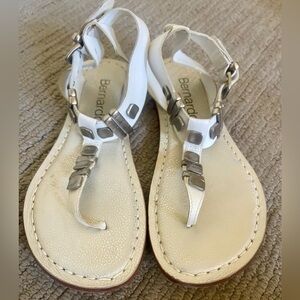 Bernardo White Sandals with Silver Details